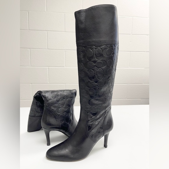 COACH Elitta Embossed Signature C Knee High Soft Leather Boots 7.5 B - Picture 7 of 16